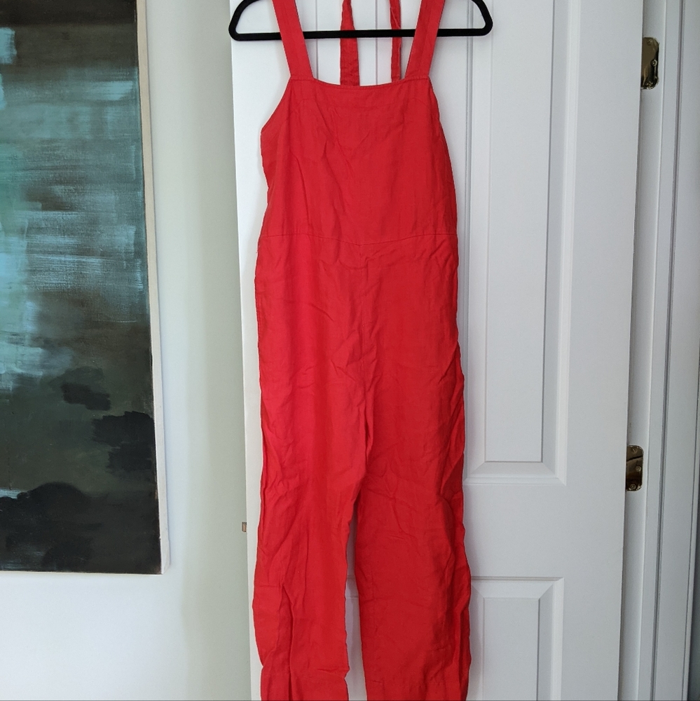 Everlane Square Neck Linen Jumpsuit, Red/Size 2